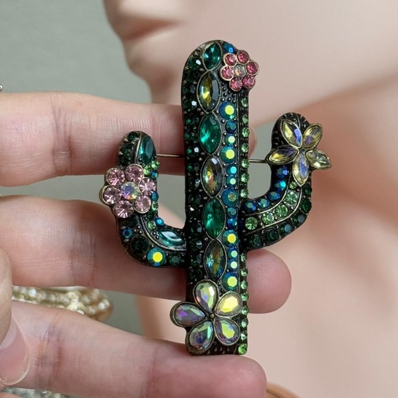 Colorful Cactus Brooch with Gem Accents - Picture 6 of 8